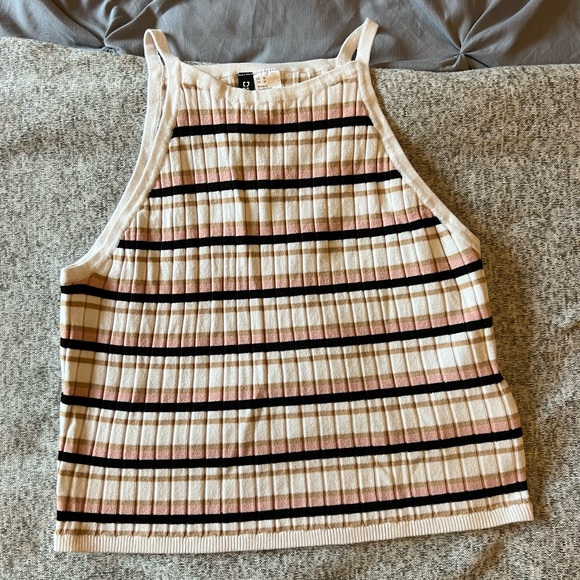 H&M M Divided Pink White Black Gold Vintage 70’s Style Striped Halter Tank Top - Picture 2 of 4